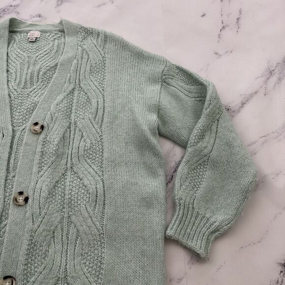 A New Day Target Womens Chunky Cardigan Sweater Size L Mint Green Cable Knit - Picture 3 of 12